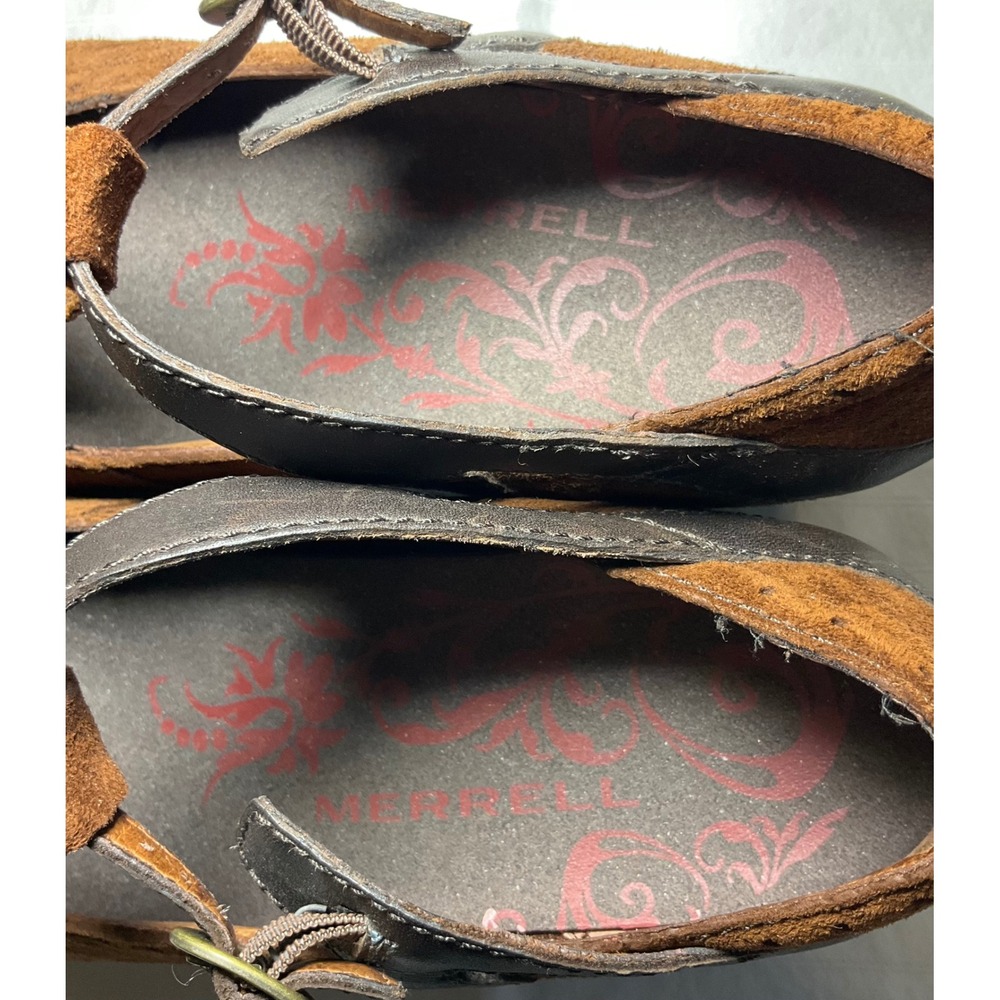 Womens Merrell Mary Jane Wedge Shoes Suede Leather Brown Size 8 - Picture 5 of 7
